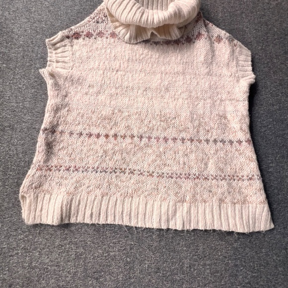 Free People Sleeveless Cowl Neck Tribal Knit Sweater XS Cream/Brown Western - Picture 4 of 9